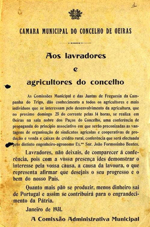 Edital : publicitação de conferência sobre as cooperativas e sindicatos agrícolas
